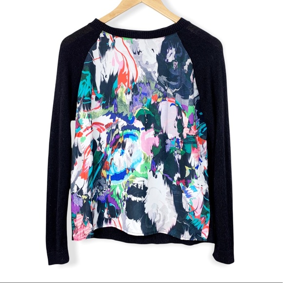 Topshop Sweaters - Topshop Mixed Media Black & Multicolor Abstract Print Angora Blend Sweater Top